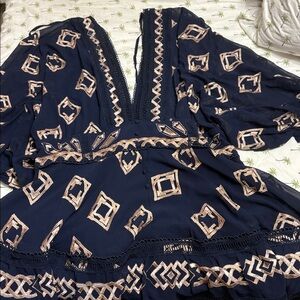 ASOS Curve Navy and Beige Geometric Dress